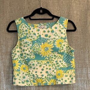Vintage classic Lilly Pulitzer crop top in green and yellow pastels
